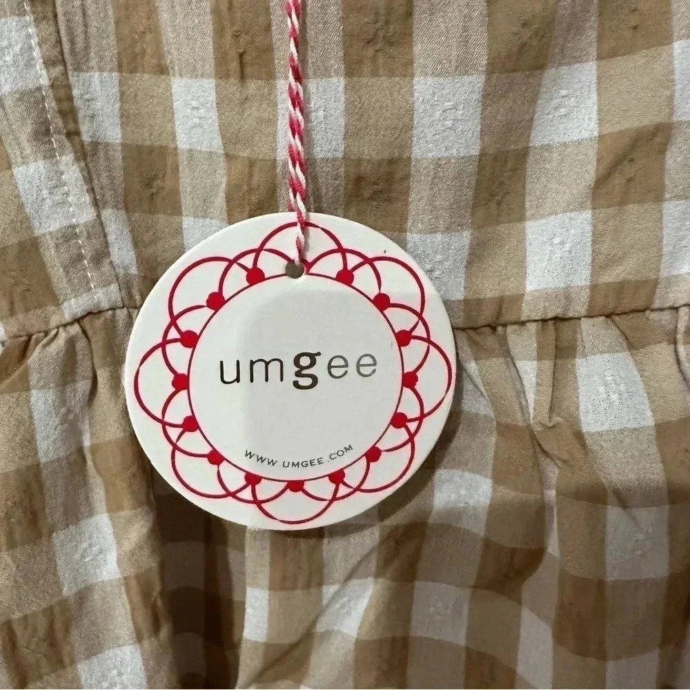 Umgee Gingham Beige & White Fall 3/4 Sleeve Tie Back A-Line Dress Size M NWT - Picture 8 of 13